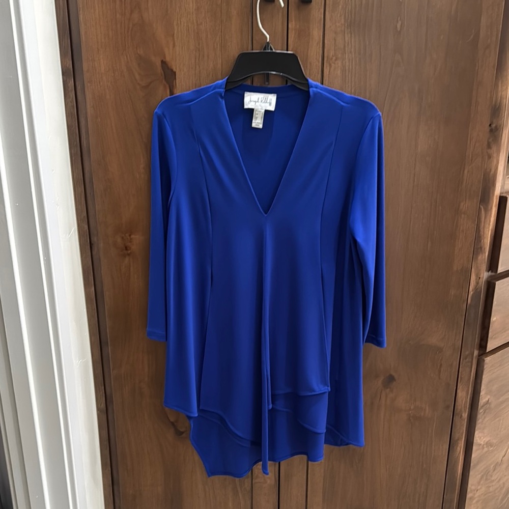 Joseph Ribkoff Vibrant Blue Asymmetric V-Neck Tunic